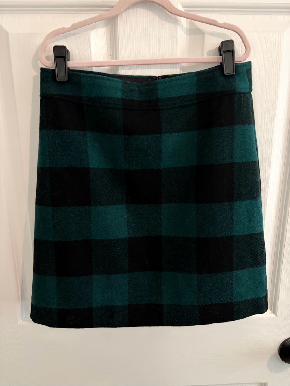J. Crew Dark Green & Black Buffalo Plaid Wool Blend Mini Skirt - Size 0